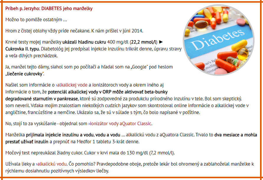 Diabetes a pôsobenie alkalickej ionizovanej vody